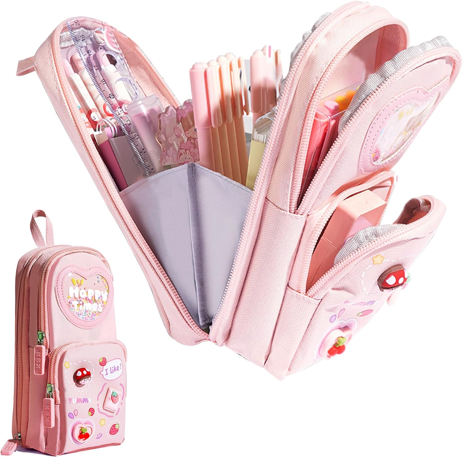 Pencil Case, Aesthetic Cute Pencil Case for Girls with Compartments, for Kids Boys Girls Adult, Pink