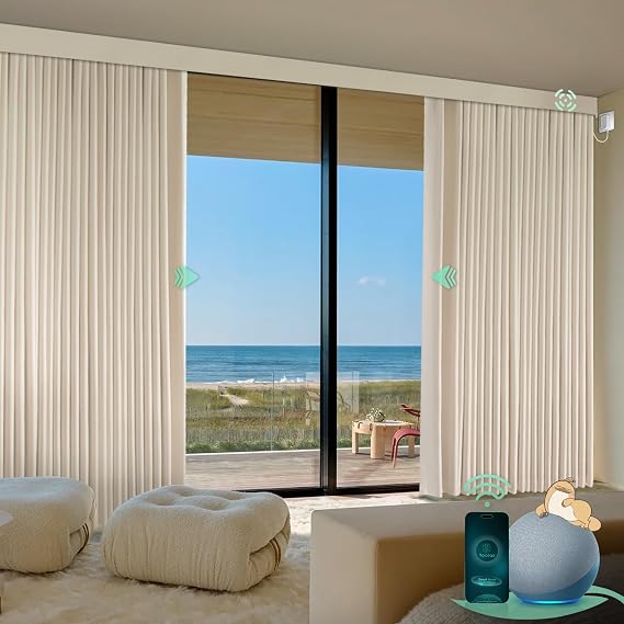 Yoolax Hardwired Smart Retractable Curtains, Custom Motorized Curtain Rod | Electric Curtains Work with Alexa/Google Home, Adjustable Track for Heavy Curtains, Motorized Drape for Bedroom Sliding Door