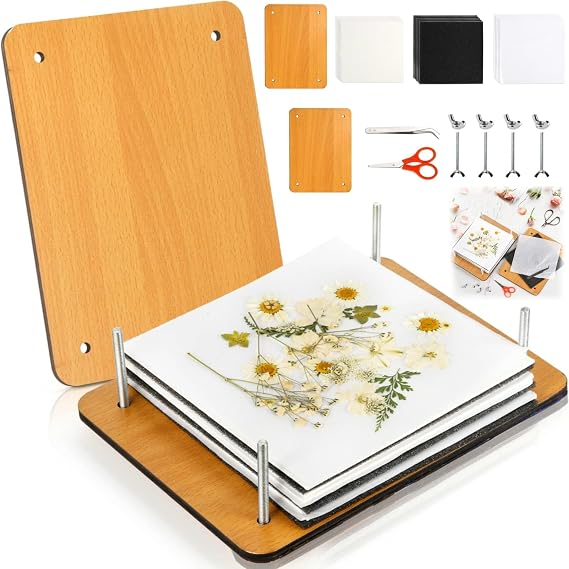 Noamus 54Pcs Flower Press Kit, 7" x 9.5" 6-Layer Wooden Leaves Pressing Kit for Adult, Solid Wood Book Pressed Plant Preservation Kits, DIY Arts Dried Flowers Craft Tool for Gift