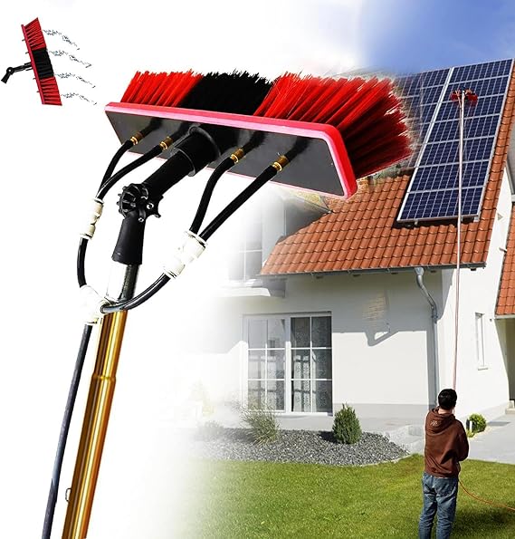 extendable Water Fed Pole Window Washing Brush, 12m Extension Pole Household Cleaning Kit, Roof Solar Panel Cleaning Tools, long handle window cleaning, Brush Attachment