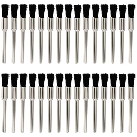 30Pcs Bristle Cleaning End Brushes Pen, 3mm Mandrel Wire Bushes Set, Rust Paint Removal Bits Polishing Rotary Tool Accessories, 1/5" x 1/8"