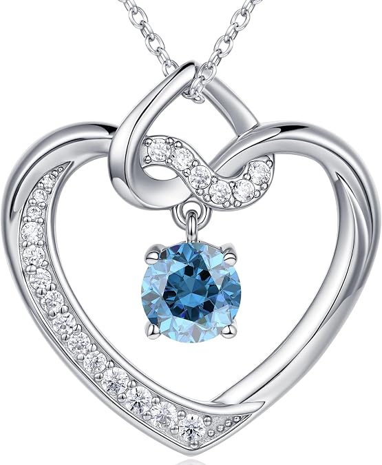 Heart Birthstone Necklaces Gifts for Women Wife, Jewelry for Women Wedding Anniversary Birthday Gifts for Wife Girlfriend Mom Christmas Valentines Gifts S925 Sterling Silver