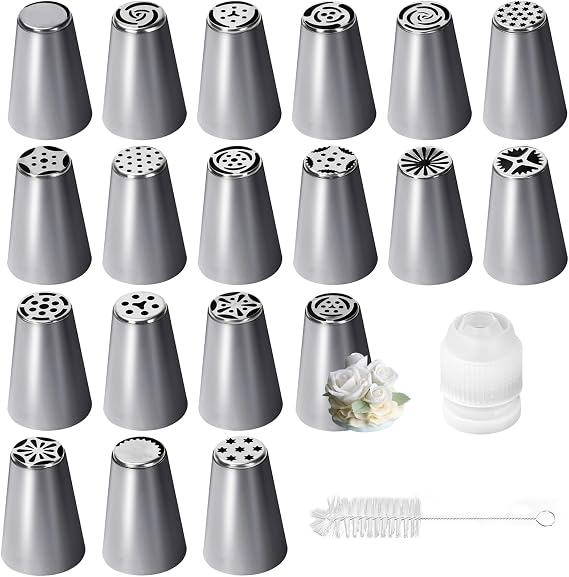 19Pcs Russian Piping Tips Set, Grass Icing Nozzles, Cream Piping Nozzles