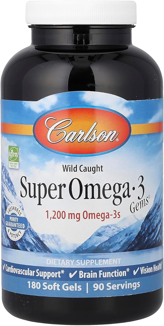 Carlson Super Omega-3 Gems, 1200 mg, Omega-3s, 180 Softgels