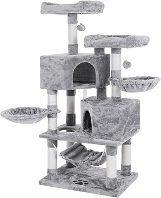 BEWISHOME Multi-Level Cat Tree for Indoor Cats Large Cat Tower Cat Condo with Sisal Scratching Posts, Perches, Houses, Hammock and Baskets, Kitty Activity Center Kitten Play House Pet Furniture MMJ05G