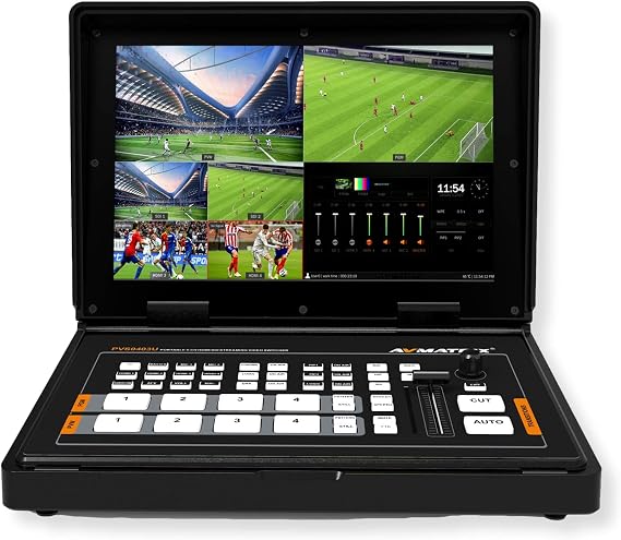 AVMatrix PVS0403U Portable SDI/HDMI Video Switcher, 10.1-incch FHD IPS LCD Monitor, USB for Capturing and Streaming, T-bar/Auto/Cut Transitions, Scaled Output and Multiview, 2PIP/POP, Logo Overlay