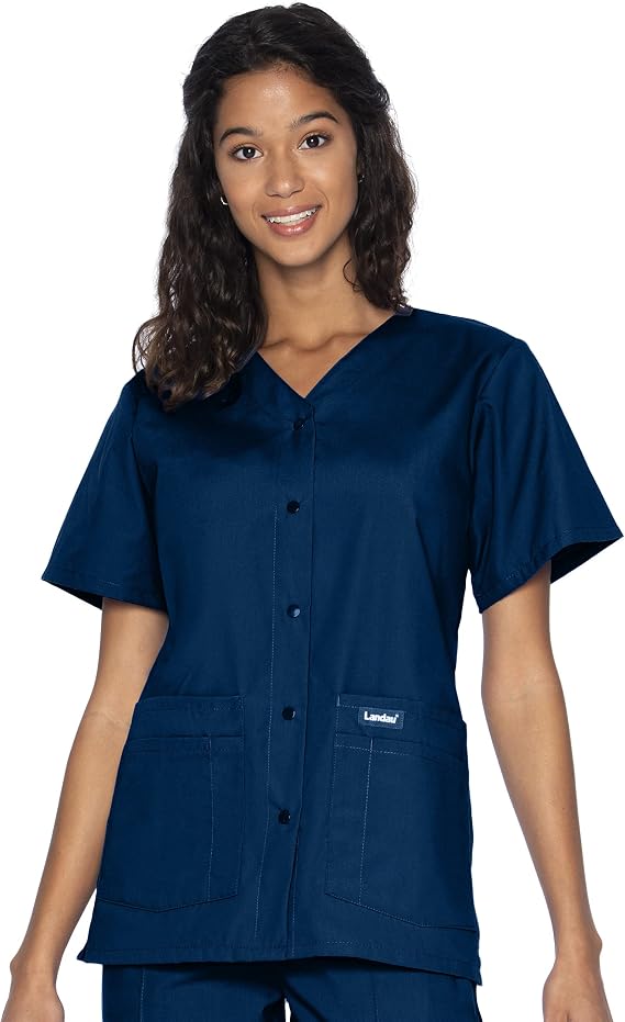 Landau Essentials Relaxed Fit 4-Pocket V-Neck Scrub Top for Women 8232