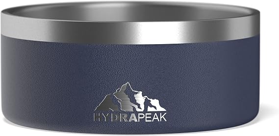 Hydrapeak Dog Bowl, Non-Slip Stainless Steel Water and Food Dish, 4 Cup (Navy)