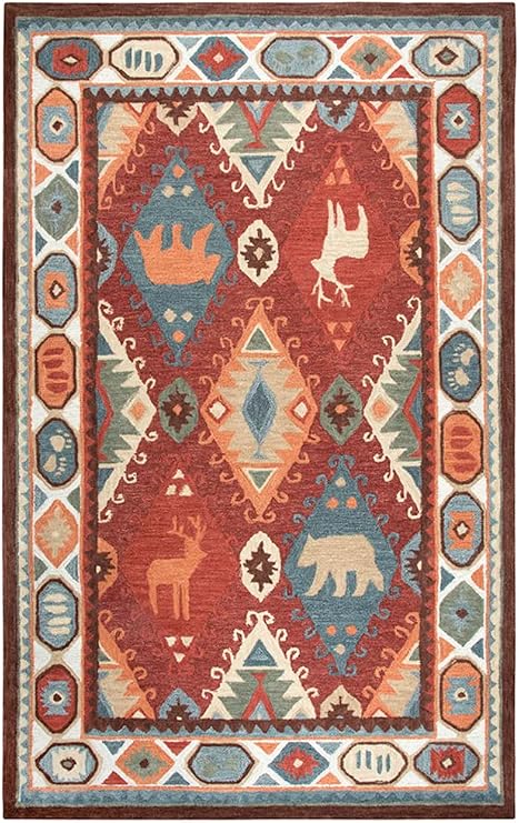 Rizzy Home | NWD106 | Northwoods Collection | Wool Area Rug | 5' x 8' | Red/Blue/Beige/Brown Patchwork