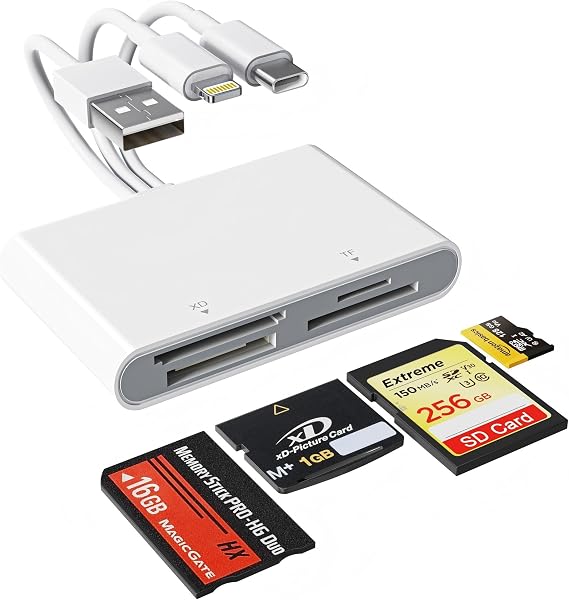 Memory Stick Pro Duo Adapter -4-in-1 Lightning/USB-C/USB-A Multi Memory Card Reader for SD/Micro SD/MS/xD-Picture-Card, Memory Stick pro Duo Reader for i-Phone/Android/PC