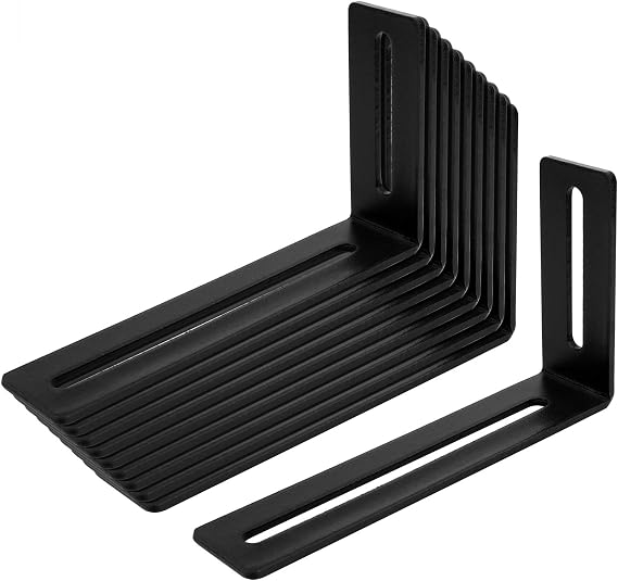 10 PCS 5-5/8" Black Adjustable Slotted L Bracket, Corner Brace, 1/8" Thick