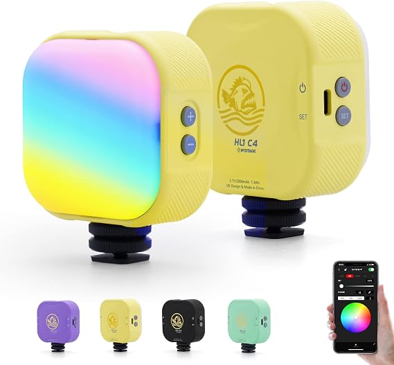 IFOOTAGE RGBW LED Camera Light, Smart APP Control Video Camera Light, 2000mAh Rechargeble Portable Video Light, 2700K-10000K Dimmable/CRI 95+, HL1 C4 Vibrant Yellow