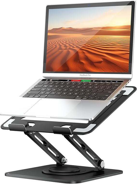 tounee Laptop Stand for Desk, Adjustable Computer Stand Holder with 360 Rotating Base, Ergonomic Laptop Riser Compatible with MacBook Pro Air, All Laptops 10-15.6"-Black