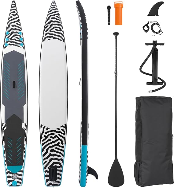 Paddle Board 14'x25 Inflatable Paddle Board with Complete SUP Accessories, Anti-Slip EVA Deck, Air Pump, Removable Fins, Carrying Handle, Backpack for Adult