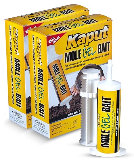 Kaput Mole Gel Bait, Ready-to-Use Warfarin Mole Killer for Lawns for Rodent Control, Direct Tunnel Injection, Effective Mole Removal, 0.025% Warfarin, Easy Application, (3 oz Tube, 2 Pack)