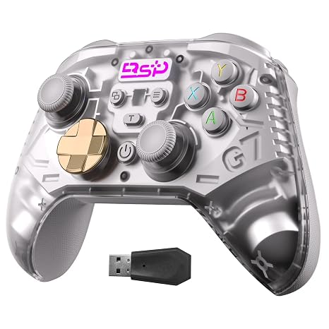 Hexamurby Wireless Game Controller for PC/Android/iPhone, Hall Joystick Trigger, Mechanical, Silver, with USB Receiver