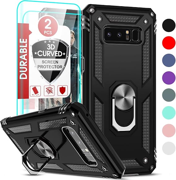 LeYi for Galaxy Note 8 Phone Case: Heavy Duty Shockproof and Stand Black | Screen Protector, Military-Grade Magnetic Ring Holder & Kickstand Cell Android Unlocked Case for Samsung Note 8, Black