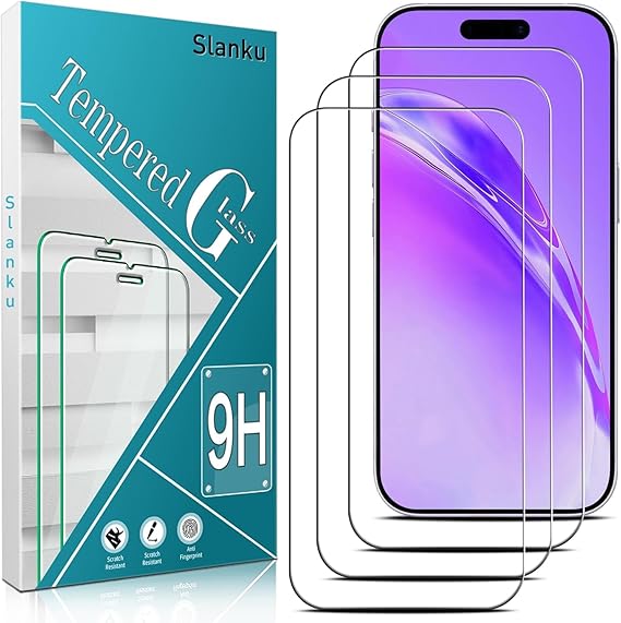 Slanku 3 Pack for iPhone 17 Screen Protector, 6.3-Inch, 9H Tempered Glass Film, Full Coverage, Anti Scratch, Touch Sensitive, NO Bubbles, Easy To Install 