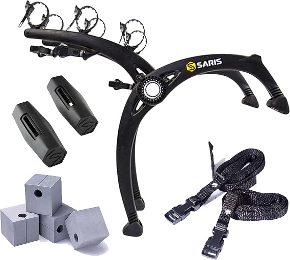 Saris Bike Racks, Bones EX Car Trunk Bicycle Rack Carrier, Mounts 3 Bikes (Black) with Wheel Straps, Hatch Huggers & Protect-O-Pads