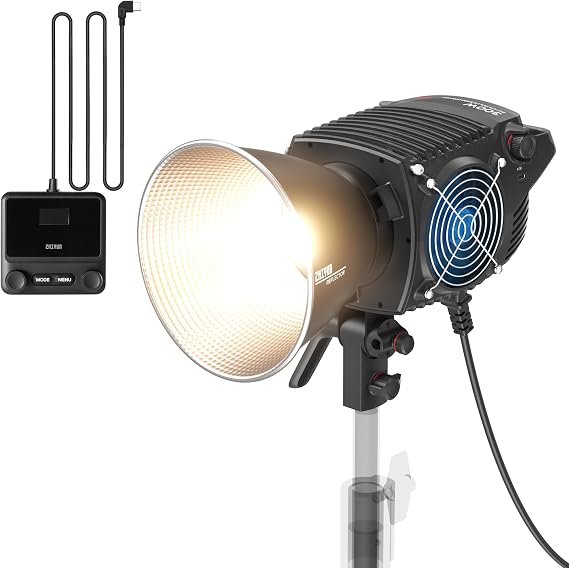ZHIYUN MOLUS B300 300W COB LED Video Light and K1 Cable Remote Controller 2700K-6500K CRI 95+ TLCI 97+ 63200 Lux/1M Silent Continuous Output Lighting for Photography Studio Film Light