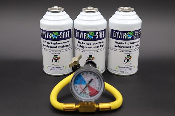 Vehicle AC Refrigerant | R134a Replacement | 3 6oz Cans with Piercing Valve for AC Recharging
