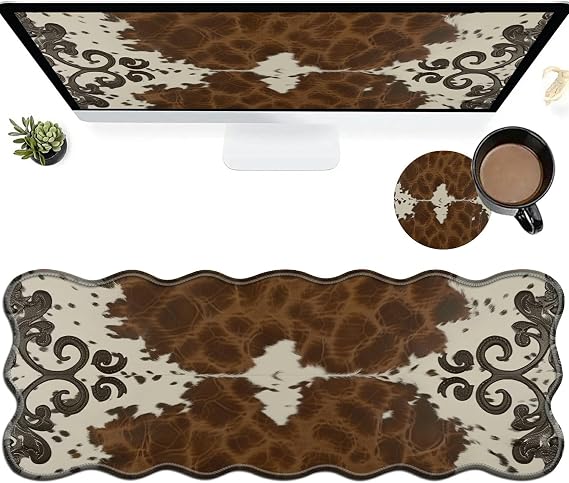 Art Leopard Large Gaming Mouse Pad Plus a Coaster, 31.5 x 11.8 inches Desk Mat Extended XL Mousepad with Stitched Edge Non-Slip Rubber, Desk Pad Computer Mouse Mat for Home Office