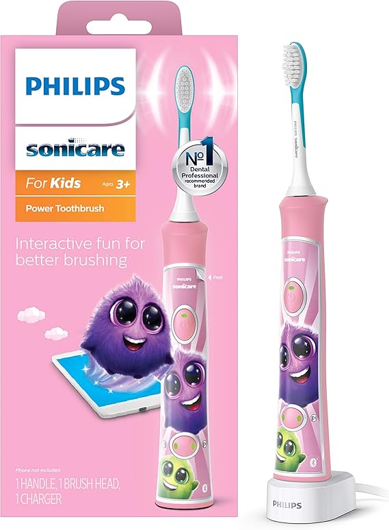 Philips Sonicare for Kids 3 Bluetooth Connected Rechargeable Electric Power Toothbrush, Interactive for Better Brushing, Pink, HX635141