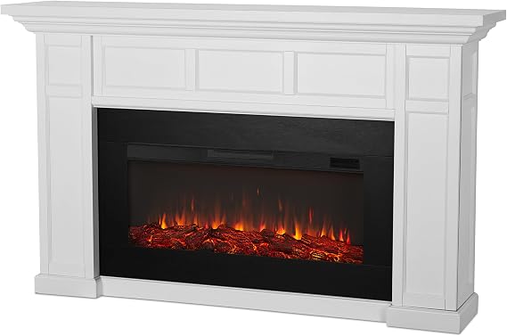 Real Flame Alcott 75 Electric Fireplace with Mantel for Living Room or Bedroom, Replaceable Fireplace Insert Heater, Realistic Log and Flame Effect, Remote Control, Timer