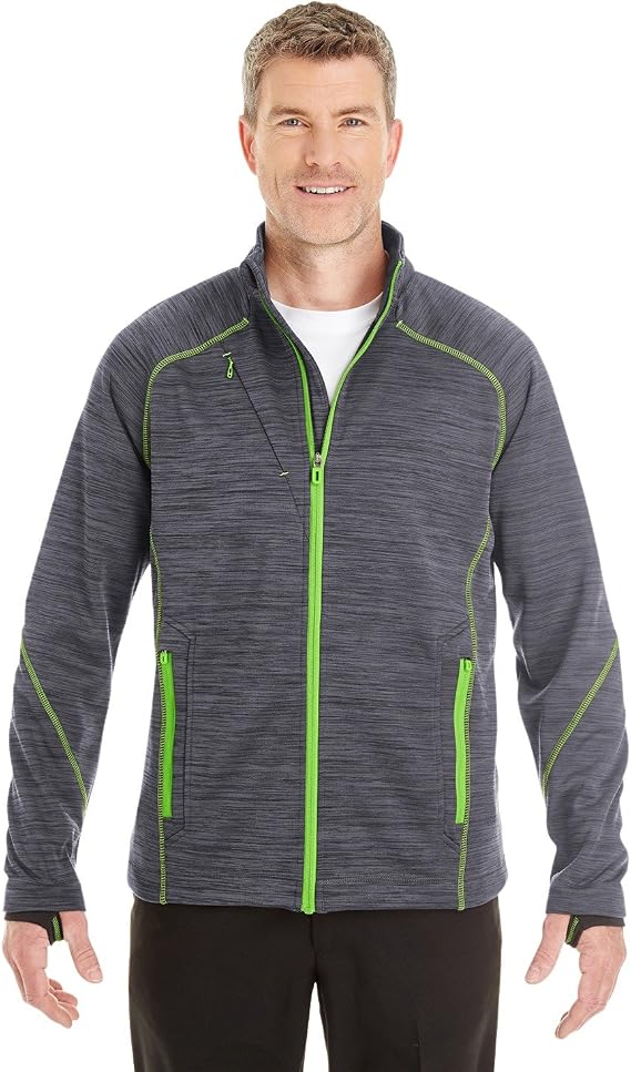 Ash City - North End Men's Flux Melange Bonded Fleece Jacket L CARBON/ ACD GRN