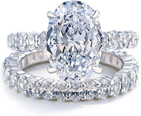 RKKOJJO 925 Sterling Silver Bridal Rings Sets AAA Cubic Zirconia CZ Full Diamond Engagements Rings Wedding 2 Pcs Promise Anniversary White Gold Rings for Women Size 7