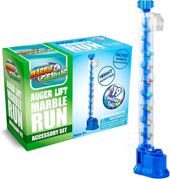 Marble Genius Expandable Auger Lift, Marble Run Accessory Set Automatically Elevates Marbles Up to 19 Inches, Infinite Loops of Racing Fun, Batteries Not Included, for Ages 5 and Above, Blue