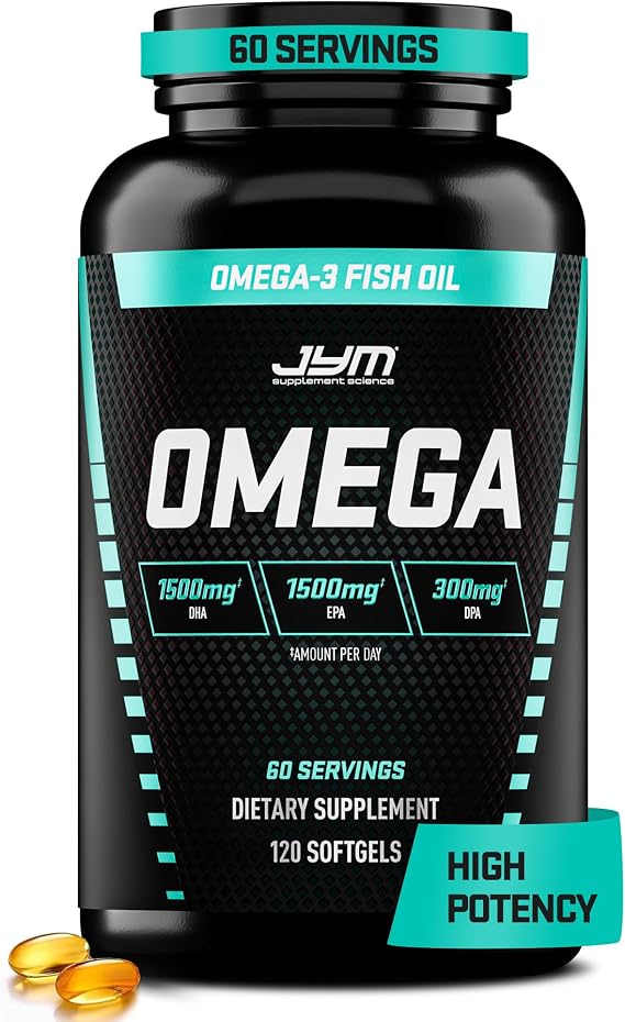 Omega JYM Fish Oil Supplement for Men & Women, EPA, DHA, DPA - 120 Softgels | High Potency Omega-3 Fatty Acids, EPA DHA DPA, Brain Heart & Joint Support, Burpless Softgel Formula
