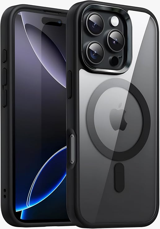 Case Back Crystal Clear Glass Appearance Edges Shock Absorbing Silicone Hybrid Case Compatible with SUPER-CRYSTAL Magsafe for Minesk iPhone 16 Pro (Black, 16 Pro)