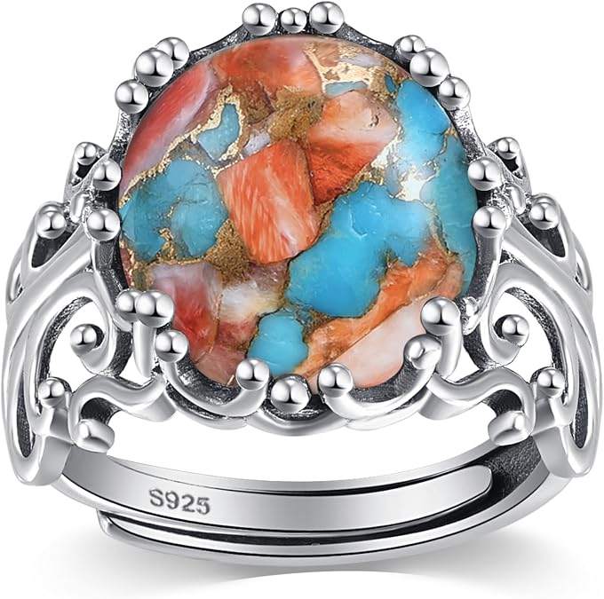 AVECON Turquoise Rings for Women, Adjustable Size 6-9