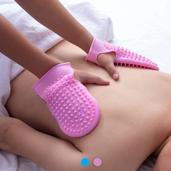 2 Çift Profesyonel Masaj Eldiveni, Silikon Vücut Masaj Eldiveni, SPA Masajı Cilt Bakımı için İki Taraflı Nazik Vücut Peeling Fırçası, Selülit Karşıtı Lenfatik Drenaj Aleti, Sırt Yıkayıcı