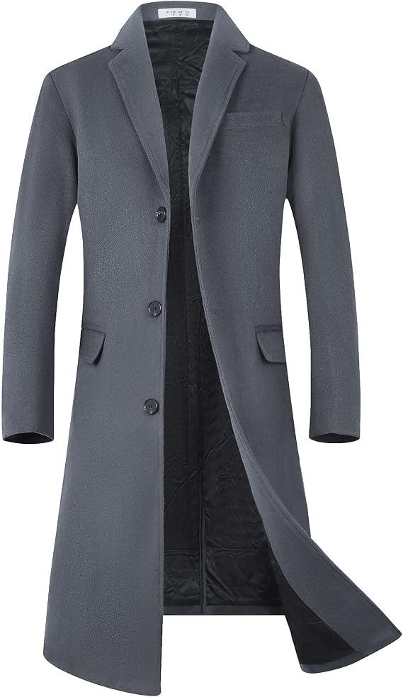 ELETOP Men's Trench Coat Winter Wool Jacket Long Business Overcoat Pea Coat