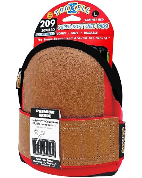 TROXELL USA Super-Soft Large Leatherhead Red Knee Pads - Comfortable, Adjustable, Washable Kneepads
