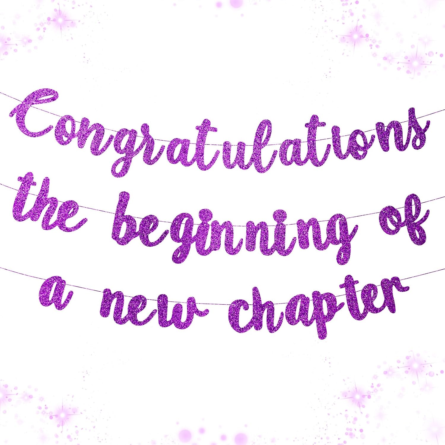 Pre-Strung Congratulations Banner New Chapter & Journey Hanging Garland Glitter Party Decorations for Retirement, Graduation 2026, New Job Promotion, Going Away, Divorce & Moving Away Decor (Purple)