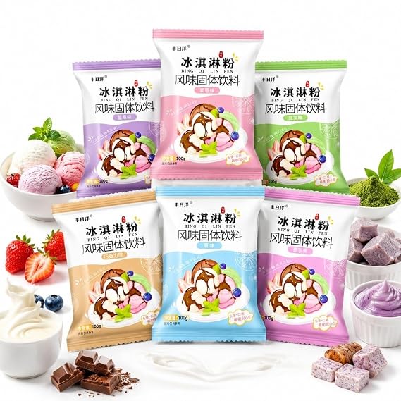 6 Flavors Ice Cream Mix Pack - DIY Professional Quality, Homemade/Bakery Supplies, 100g X Bags, Smooth & Creamy Texture, No Maker