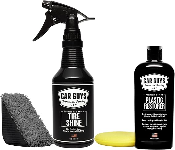 CAR GUYS Car Detailing Kit | Plastic Restorer 8 Oz & Tire Shine 18 Oz