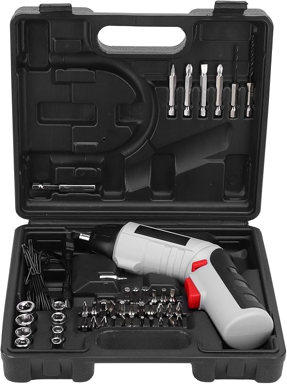 Cordless Electric Drill Driver Combo Kit with LED Light DC 4.2V Power Tool Set Includes 8 Sockets and 36 Drill Bits Dual Position Handle with Gun and Straight Shank Configurations