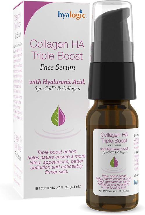 Hyalogic HA Collagen Serum - Triple Boost Face for Skin Care - Peptides for Face, Youthful Firmness & Elasticity Boost, Fragrance & Paraben Free Marine 0.47 FL OZ