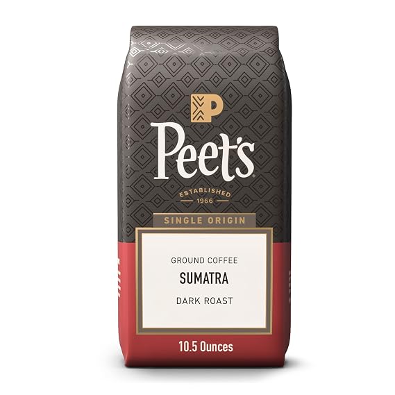 Peet's Coffee, Dark Roast Ground Coffee, 100% Arabica Coffee - Single Origin Sumatra 10.5 Ounce Bag, Packaging May Vary