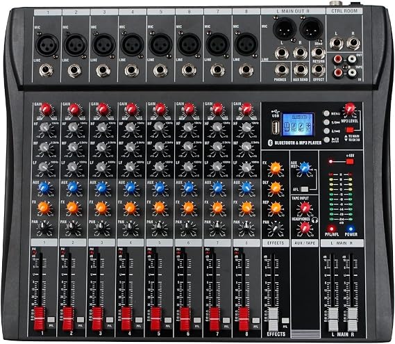 AGAATI Audio Mixer, Dj Controller Mixer Sound Mixing Table Card Professional Pc Digital Consoles Interface Console Pro Equipment 8 Channel