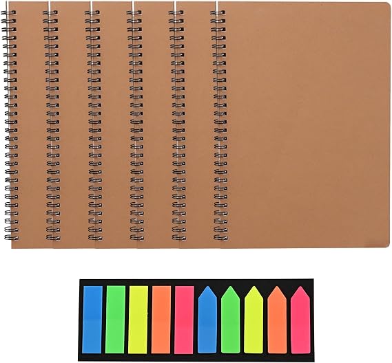 A6 Wirebound Notebook, 6Pcs Shorthand Notebook, A6 Pocket Notebook with 1Pcs Fluorescent Sticky Notes Spiral Small Mini Notepad for School Office Business