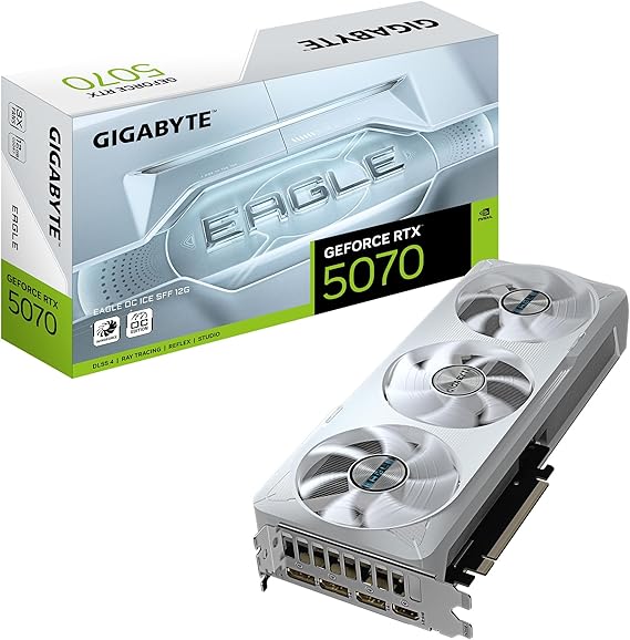 Gigabyte GeForce RTX 5070 EAGLE OC ICE SFF 12G Graphics Card - 12GB GDDR7, 192bit, PCI-E 5.0, 2587 MHz Core Clock, 3 x DP 2.1a, 1 x HDMI 2.1b, NVIDIA DLSS 4, GV-N5070EAGLEOC ICE-12GD