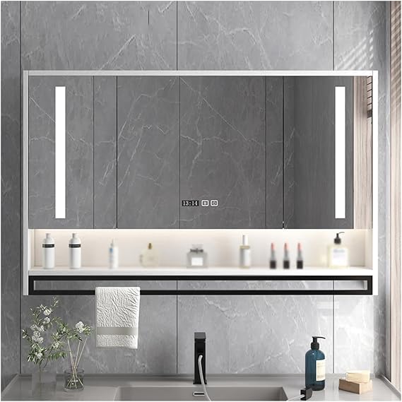 LED Bathroom Medicine Cabinet Mirror,Defogger,bathroom mirror cabinet，Dimmable,Easy to Install, Wall Mounted Mirror Cabinet，for Bathroom Storage and Mordern Decor(White,W120cm/47in)