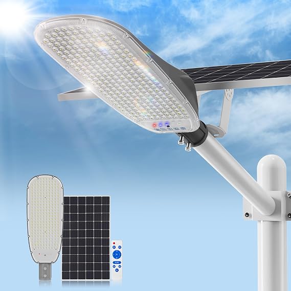 Solar Street Light Outdoor, 40000LM 40000mAh Commercial Solar Flood Light with Motion Sensor, IP67 Waterproof Dusk to Dawn Security Light for Yard, Driveway, Basketball Court,Parking Lot