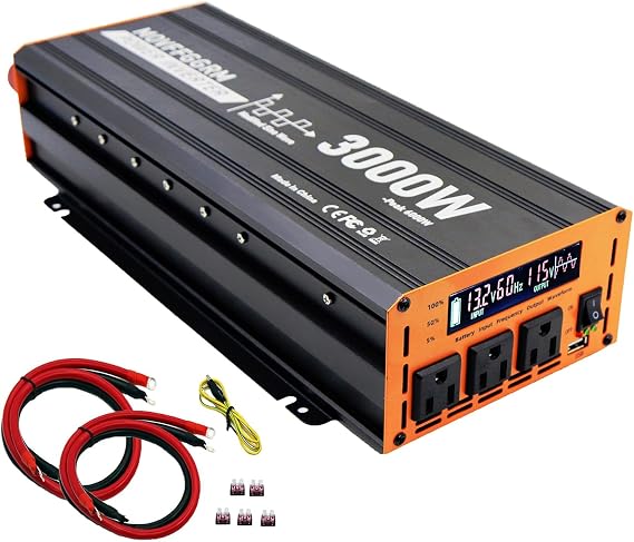 3000 Watt Power Inverter Converter, Car/Truck/RV 12V DC to 110V AC Converter, with LED Display, 3AC Outlets, USB Port