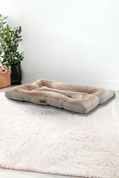 Pet Dreams Bonny Luxury Certified Plush Fabric, Large Breed Cat/Dog Bed, Anti-Slip Underlayment (Beige, 90x60x10cm)